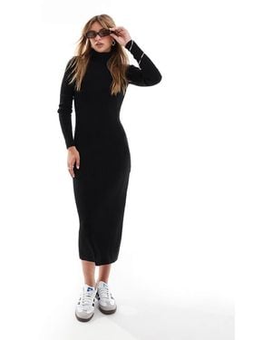 Brave Soul High Neck Knitted Midi Dress - Black