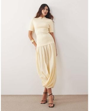 ARRANGE Knit Short Sleeve Hybrid Midi Dress - Natural
