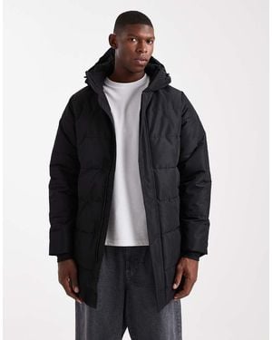 Only & Sons Waterproof Longline Puffer Jacket With Hood - Black