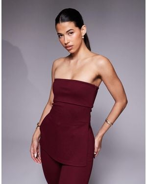 ASOS Jersey Twill Fold Over Longline Bandeau Top - Red