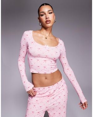 Kaiia – exklusives cropped pyjama-oberteil - Pink