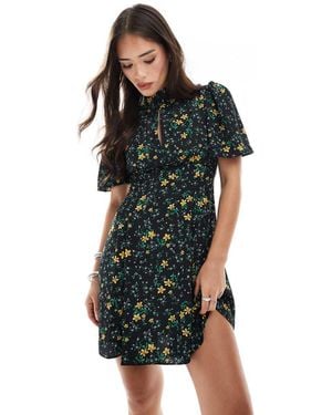 Glamorous High Neck Angel Sleeve Mini Dress - Black