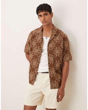 Mango Cotton Mix Embroidered Design Shirt - Brown