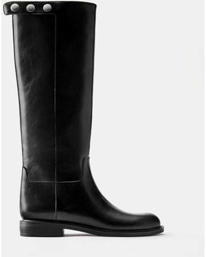 Pull&Bear Studded Tall Boots - Black