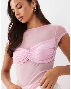 ASOS Doorschijnend Mesh Co-Ord Shirt Met Gerimpeld Detail - Roze