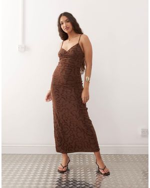 Motel Kalana Swirl Flock Maxi Cami Dress - Brown