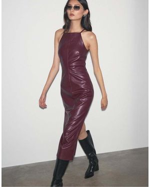 Stradivarius Faux Leather Midi Dress - Purple