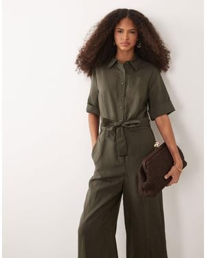Mango Short Sleeve Tie Waist Jumpsuit - Green