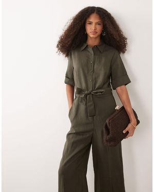 Mango Combinaison nouée à la taille avec manches courtes - kaki - Vert