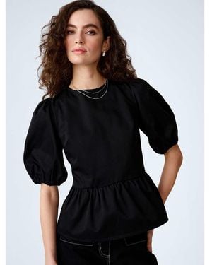 OMNES Tops Tiana Open Back Cotton Blouse With Peplum Frill - Black