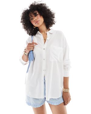 Pull&Bear Oversized Linen Look Shirt - White