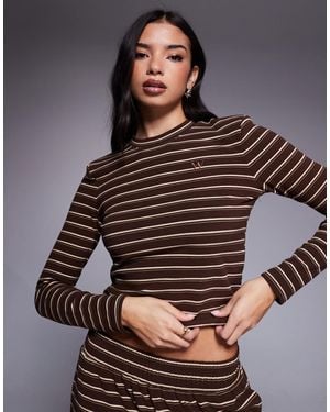 Wanderdoll Frankie Premium Heavyweight Jersey Crew Neck Long Sleeve Top Co-Ord - Brown