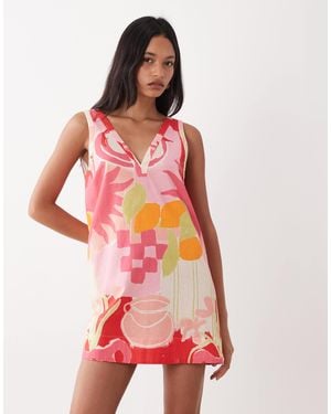 ASOS V-neck Smock Mini Sundress - Red