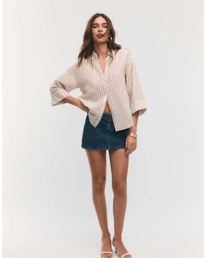 Stradivarius Linen-effect Kimono Sleeve Shirt - White