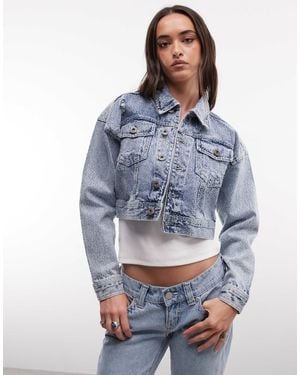 Courtside – kurze, verzierte jeansjacke - Blau