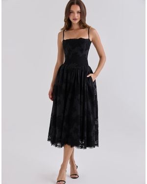 House Of Cb Chloe Cotton Broderie Anglaise Lace Midi Sundress - Black