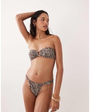 Brave Soul Slip Bikini Stile Tanga Con Stampa Tigrata - Marrone