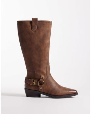 Glamorous Western Knee Boots - Brown