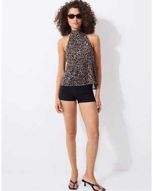 Stradivarius Printed Tulle Halter Scarf Top - Black