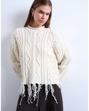 TOPSHOP Distressed Gebreide Kabeltrui - Wit