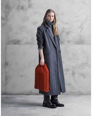 Aria Cove Oversized Tailored Collar Detail Longline Coat With Wool - Grey