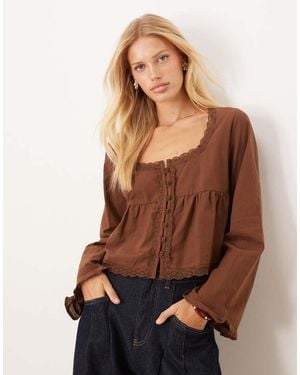 ASOS Lace Trim Babydoll Blouse - Brown