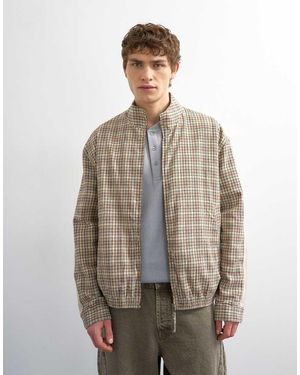 TOPMAN Textured Check Harrington - Natural