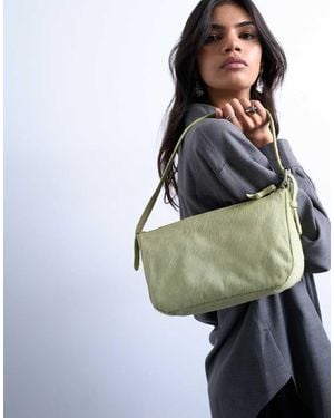 TOPSHOP Bolso De Hombro Pequeño De Cuero Auténtico Con Acabado De Pelo Stina De - Verde