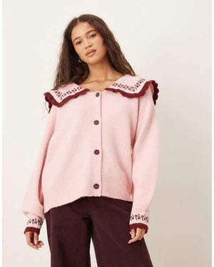 Neon Rose Oversized Collared Cardigan - Pink