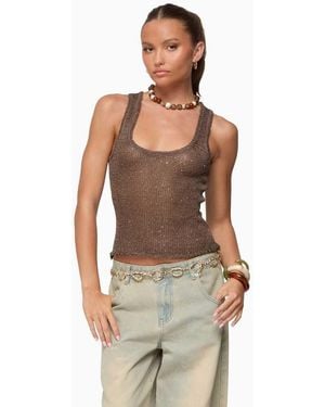 Edikted Eleora Sequin Knit Tank Top - Brown