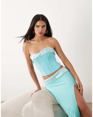 Tiger Mist Exclusive Charlyze Bandeau Sequin Trim Lace Up Corset Top - Blue