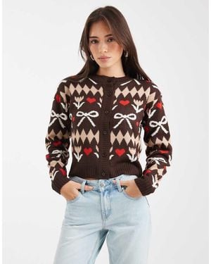 Wednesday's Girl Bow Intarsia Cardigan - Red