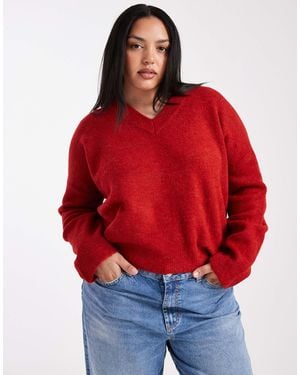 ASOS Asos Design Curve Knit Boxy V Neck Sweater - Red