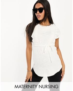 Mama.licious Mamalicious Maternity Lace Trim Nursing T-shirt - White