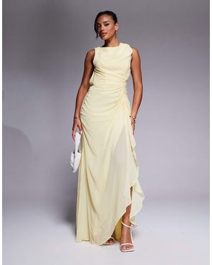 ASOS Gathered Waist Ruffle Maxi Dress With Open Back - Yellow