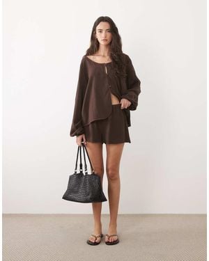 ASOS Linen Blend Bloomer Shorts Co Ord - Natural