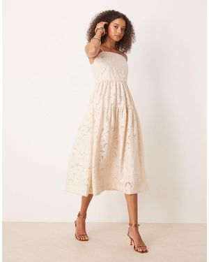 Vila Cami Strap Jacquard Midi Dress - Natural