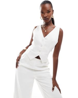 Kaiia Exclusive Sleeveless Wide Leg Waistcoat Jumpsuit - White