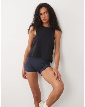 4505 Dropped Armholes Cropped Cotton Tank Top With Quick Dry Finish - Blue