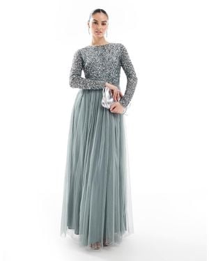 Maya Embellished Long Sleeve Maxi Bridesmaid Dress - Blue