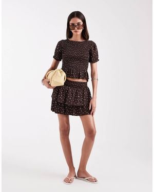 ONLY Polka Dots Ruffle Mini Skirt Co-ord - Brown
