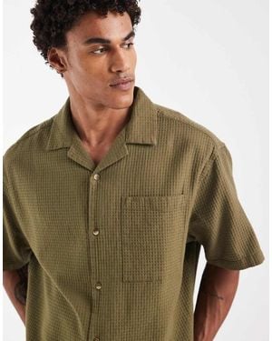 ASOS Oversized Camp Collar Waffle Shirt - Brown