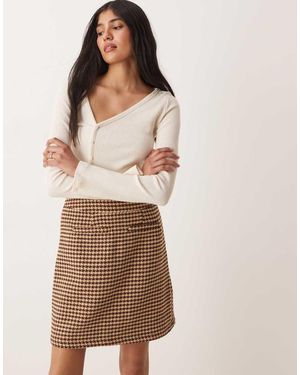 Threadbare Geruite Mini Rok Met Zakdetail - Bruin