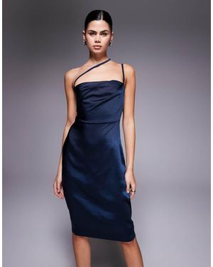 Vesper Pleat Detail Strappy Satin Midi Dress - Blue