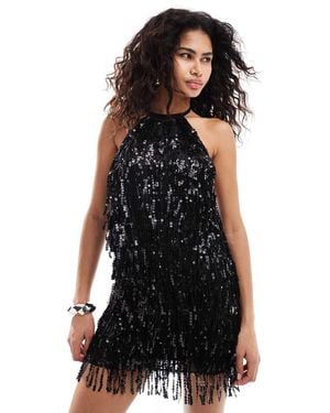 Pull&Bear Sequin Halterneck Mini Dress - Black