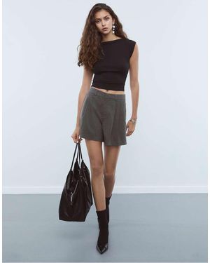 Stradivarius Striped Smart Shorts With Darts - Grey