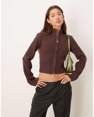 House Of Sunny Zip Up Jumper - Brown