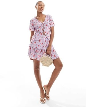 Pieces Tiered Plisse Mini Skirt Co-ord - Pink