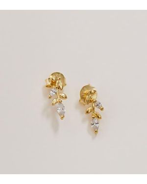 Kingsley Ryan Plated Gem Set Leaves Stud Earrings - Metallic