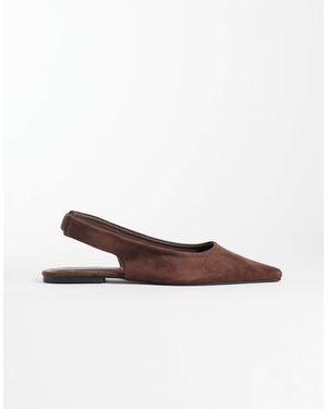 SEQWL Ballerines pointues slingback en faux daim couleur chocolat - Marron